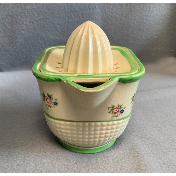 Vintage Ceramic Floral Citrus Reamer Juicer Pitcher with Green Trim - Picture 2 of 13